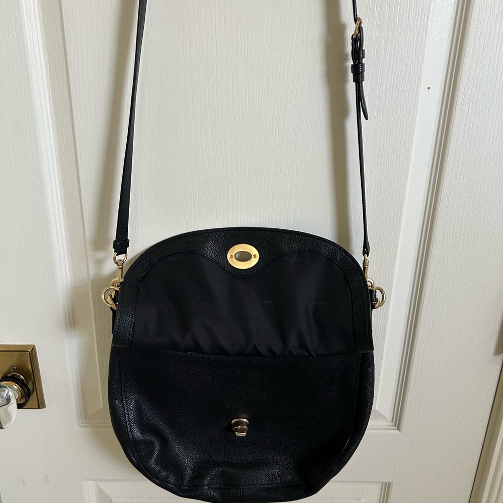 Coach Black Leather Shoulder Bag with Gold Accents